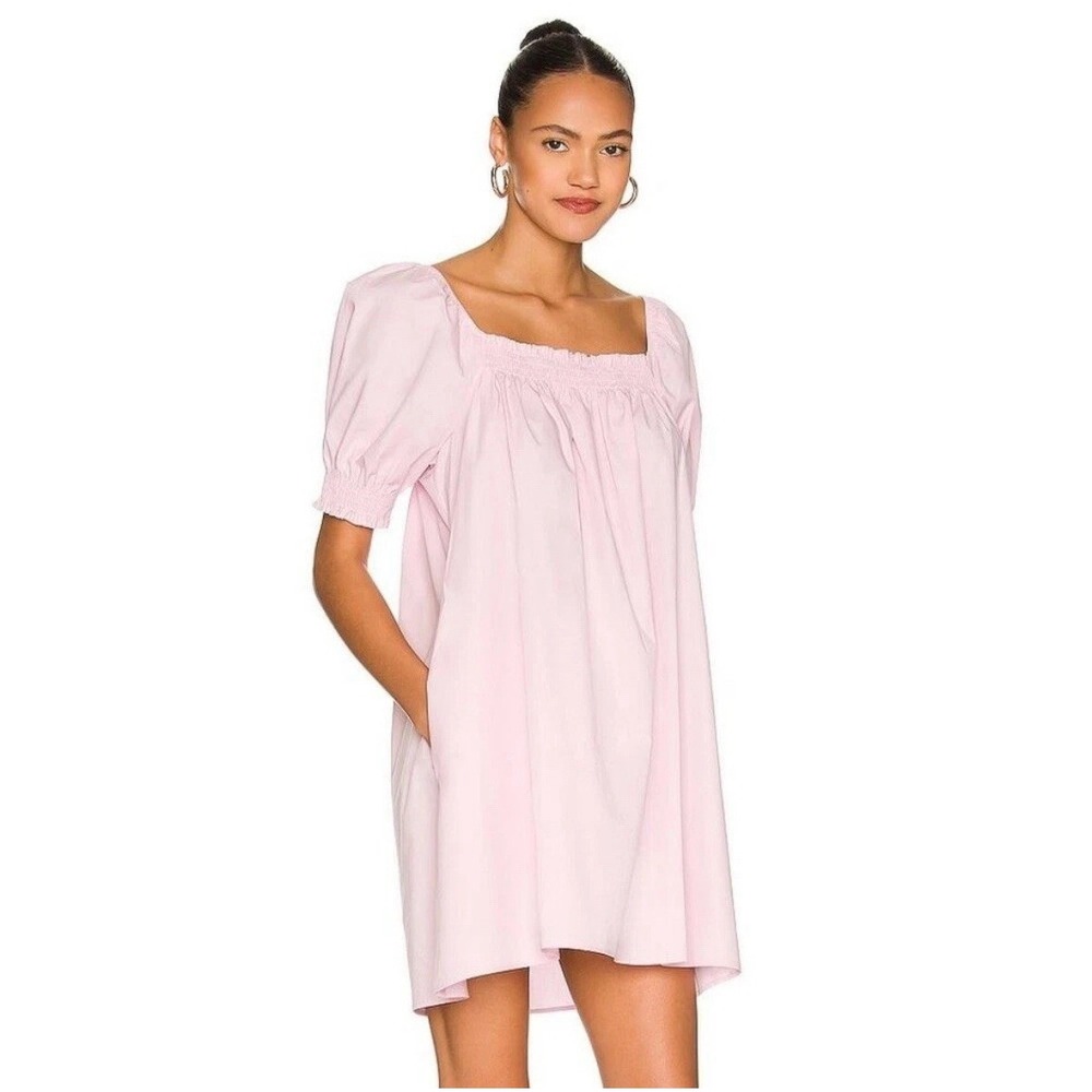 Show Me Your‎ MuMu Annalynne Mini Dress Petal Pink Puff Sleeve Babydoll Sz Small - Picture 2 of 7